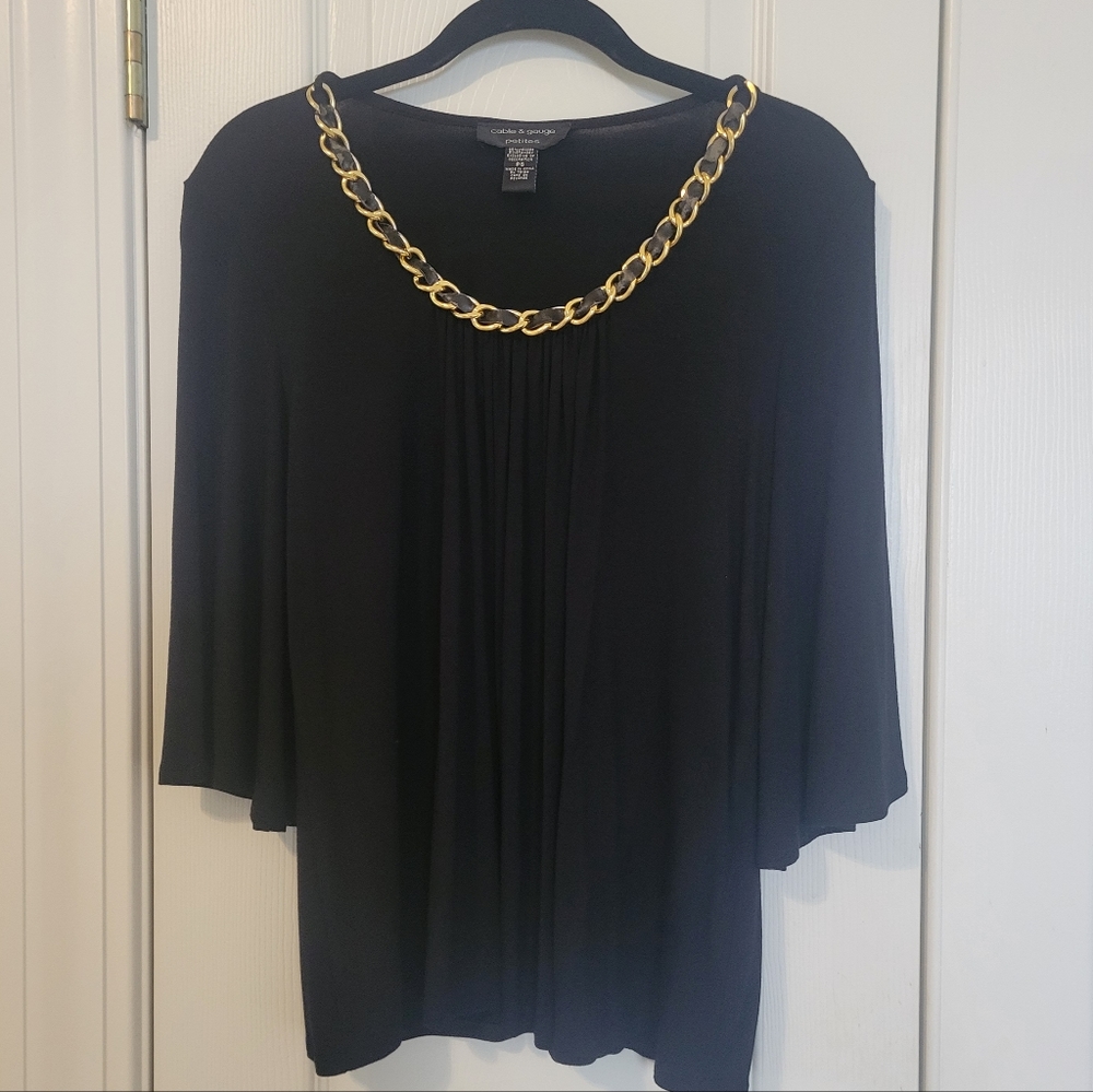 Cable and Gauge Petite Small Top with Gold Metal Details